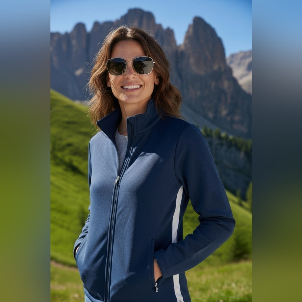 Lands' End Navy Track Jacket Sz M Zip-Up Activewear Workout Athletic Streetwear